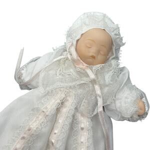 Porcelain Baby Doll White Lace Christening Gown